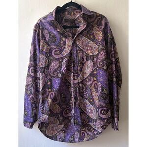 Etro Men's Purple Paisley Button Up Shirt Cotton Size Medium